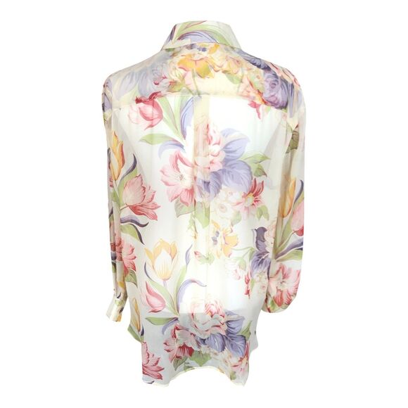 Adrienne Vittadini Elegant 100% Silk Sheer Butter Yellow Floral Summer Blouse S - Picture 5 of 11